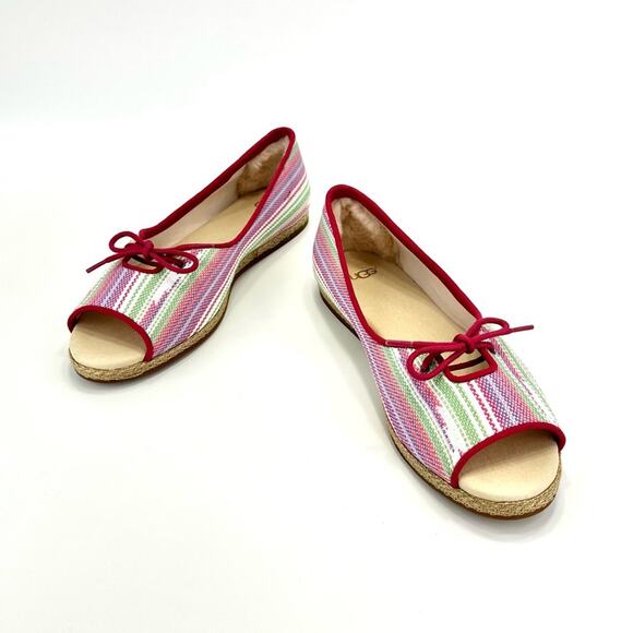 Ugg Marleigh Open Toe Flats Sz 9 Pink/Multi Serape/Canva Espadrille Platform New - Picture 3 of 16